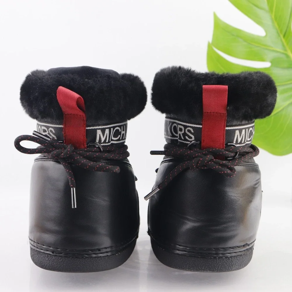Michael Kors Womens Zelda MK Boots Size 9 Black Apres Ski Moon Snow Fur Booties